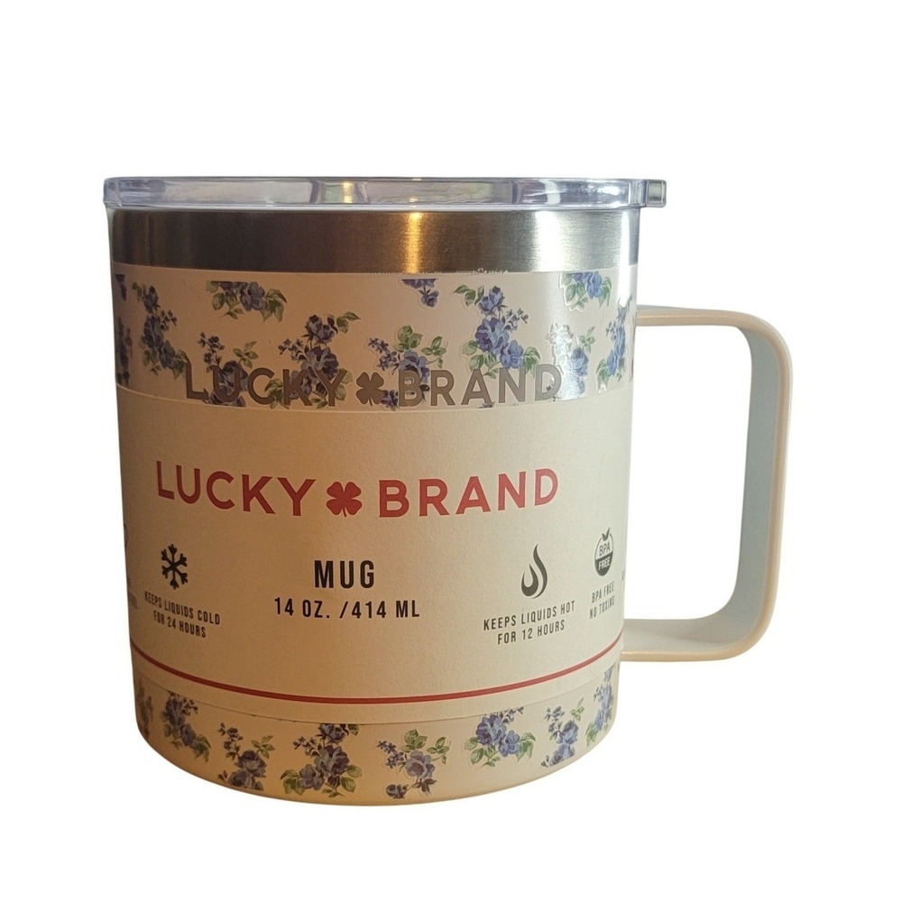 Lucky Brand Floral Mug 14 oz Insulated Tumbler With Lid Keeps Cold Hot 14‎ oz